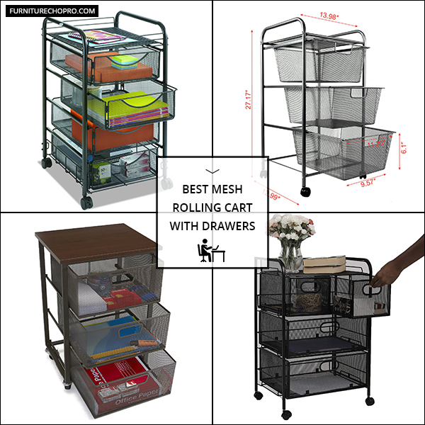 Mesh Rolling Cart With Drawers